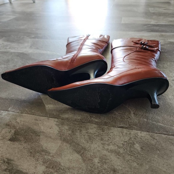 Firenze Leather Boots Woman Camel Size 39EU Italy US8.5 Side Zip/W/Buckles - Picture 3 of 5